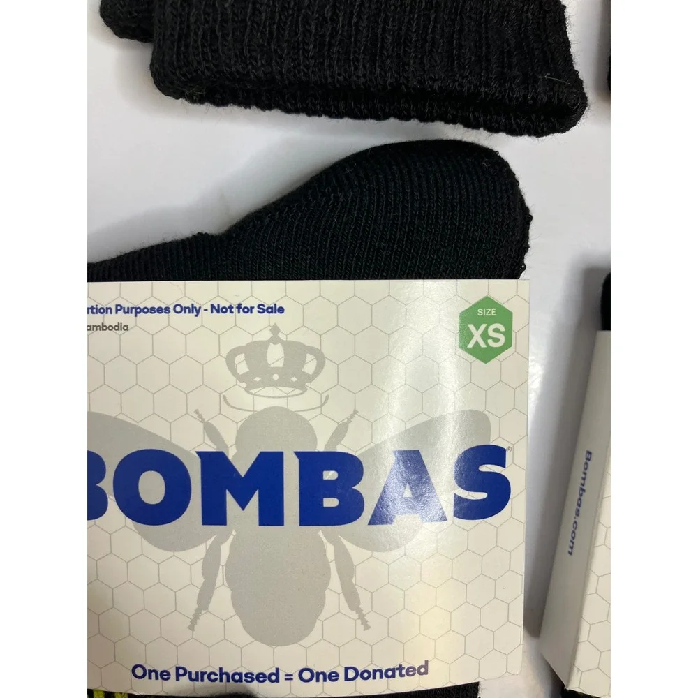 Bombas Crew Socks Kids XS Black NWT 4 Pair Bundle Striped Athletic Cushion